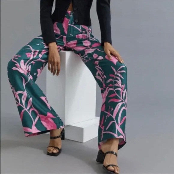 Anthropologie Breezy Printed Straight Pants Floral Size 2 Womens NEW (NWOT) - Picture 2 of 6
